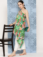 InWeave Women's Mint Green Leaf Japanese Art Oneshoulder Top