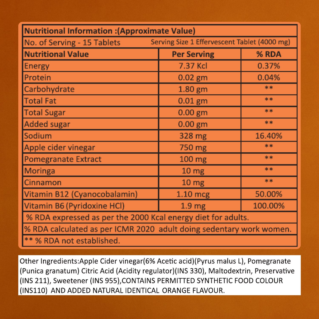 BOOSTIQ ACV Moringa & Cinnamon Effervescent Tablets - Orange Flavour