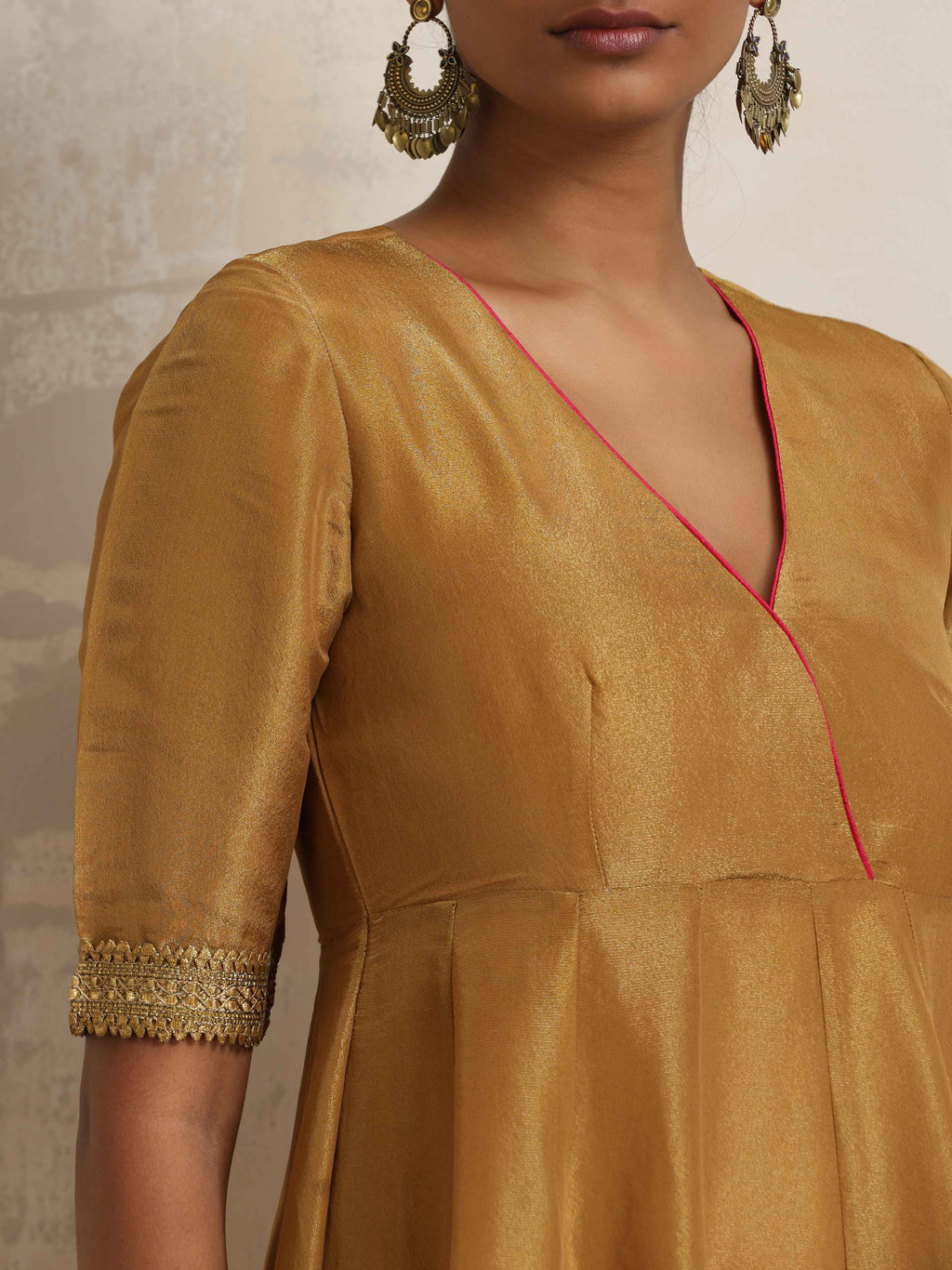 trueBrowns Gold Tissue Flared Anarkali Kurta Set - Distacart