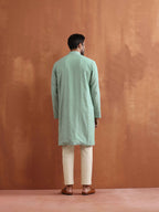 trueBrowns Men's Green Cotton Dobby Kurta