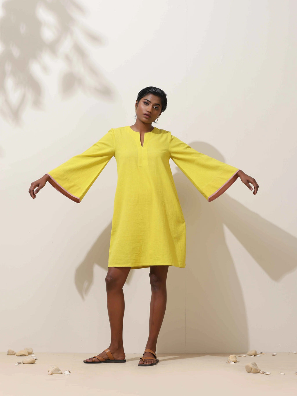 trueBrowns Lime Cotton Linen Dress - Distacart