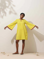trueBrowns Lime Cotton Linen Dress - Distacart