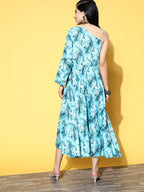 InWeave Women's Sea Blue One Shoulder Rayon Dress - Distacart