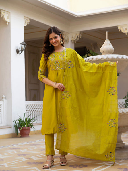 Pramukh Fab Mustard Color Viscose Mango Silk Kurta Set