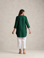 trueBrowns Dark Green Cotton Blend Short Kurta - Distacart