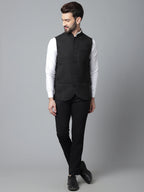 Even Apparels Men's Black Pure Wool Nehru Jacket