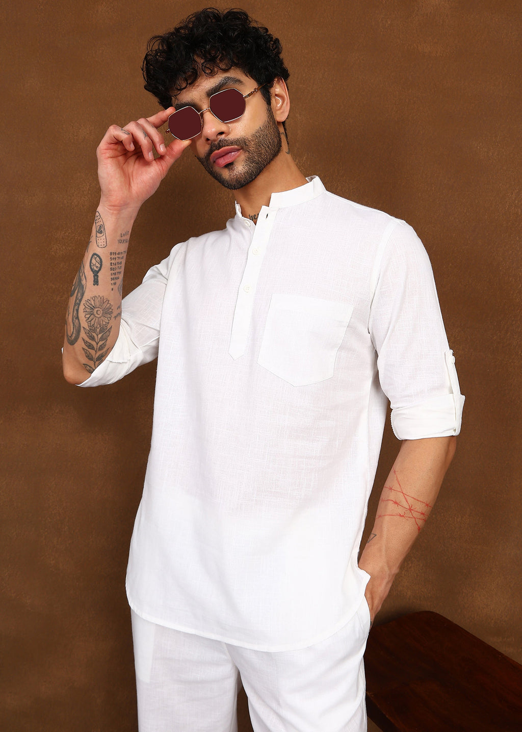 Fabmade Ivory Ease Linen Short Kurta Co-Ord Set