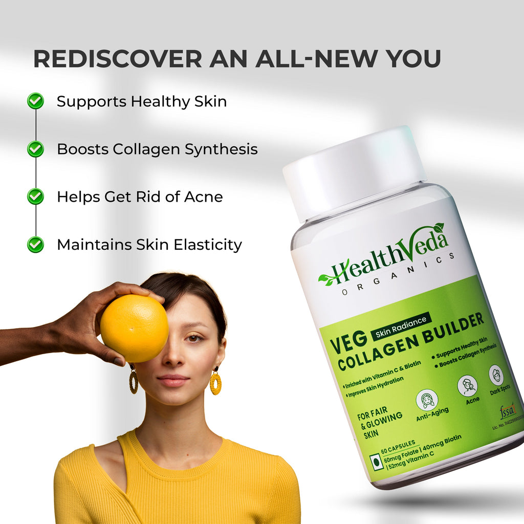 Health Veda Organics Plant Based Skin Radiance Collagen Builder Capsules - Distacart