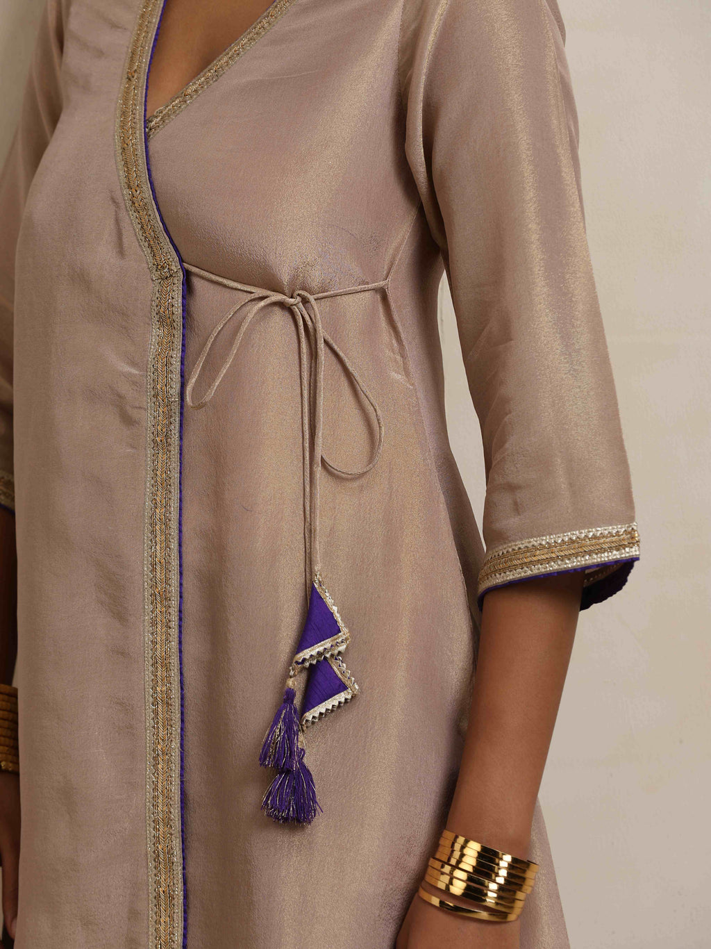 trueBrowns Lilac Tissue Angrakha Kurta Set - Distacart
