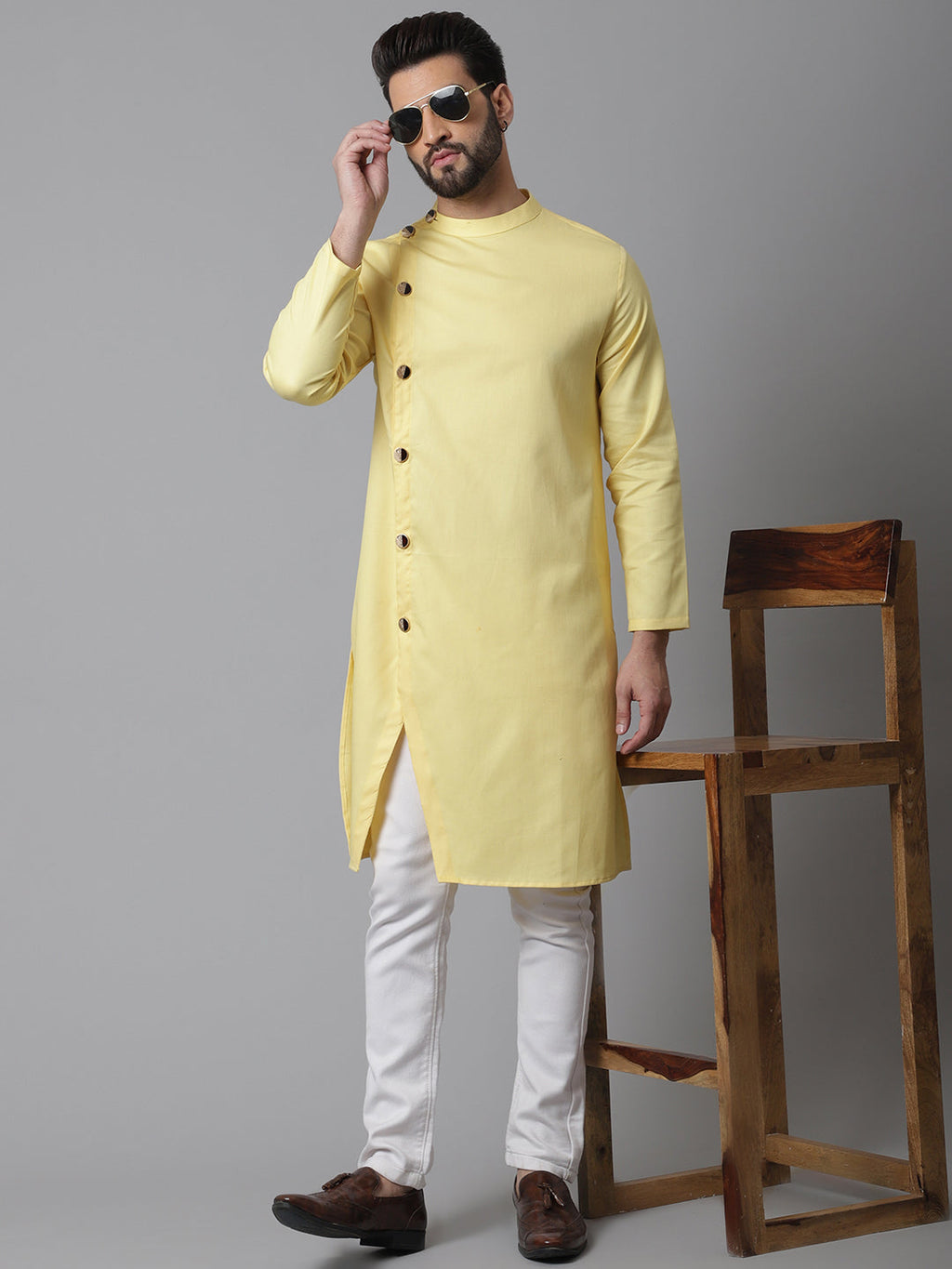 Even Apparels Yellow Sherwani Kurta With Asymetrical Cut - Distacart