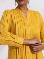 trueBrowns Yellow Cotton Pleated Shirt Kurta Set - Distacart