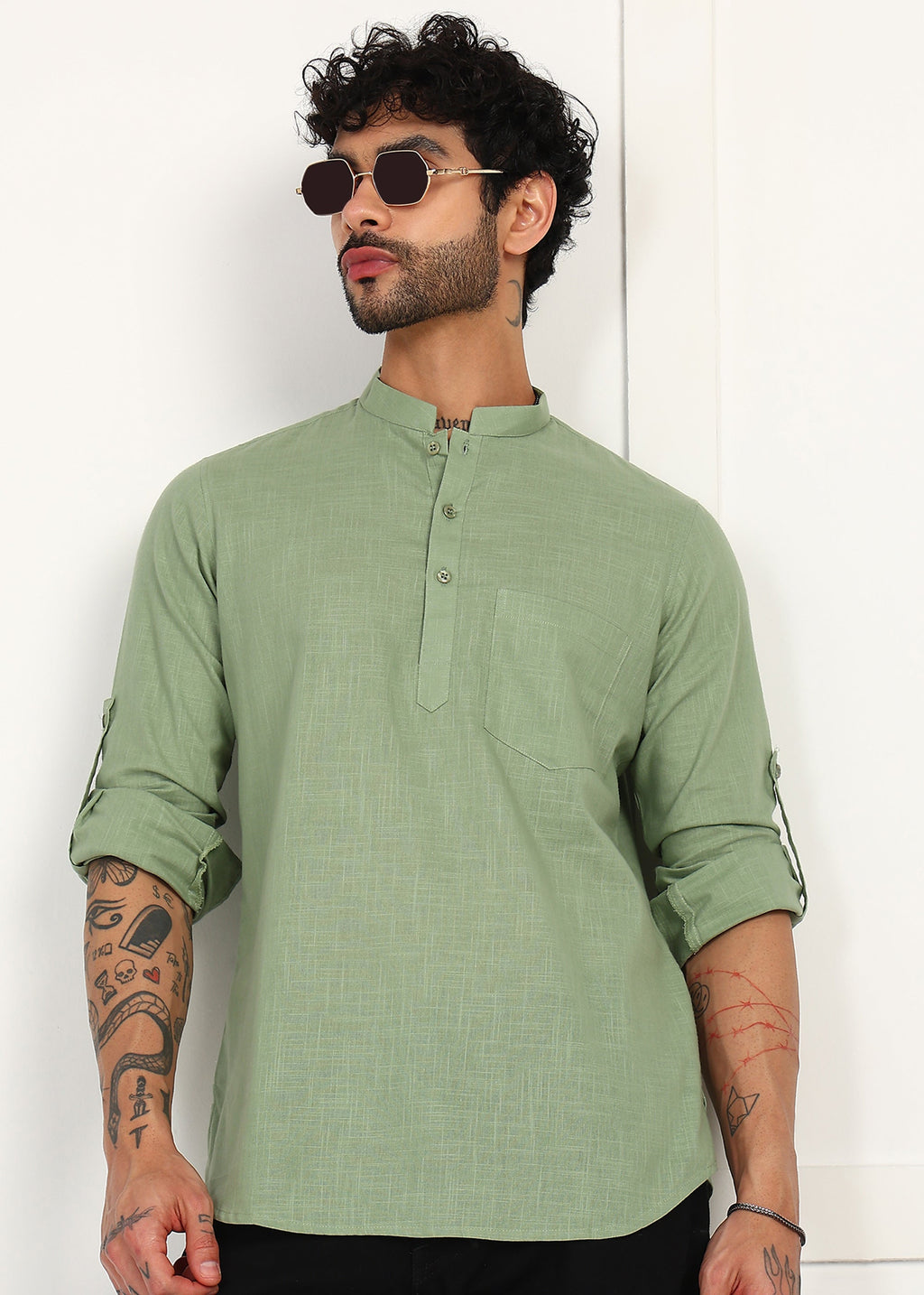 Fabmade Sage Linen Kurta