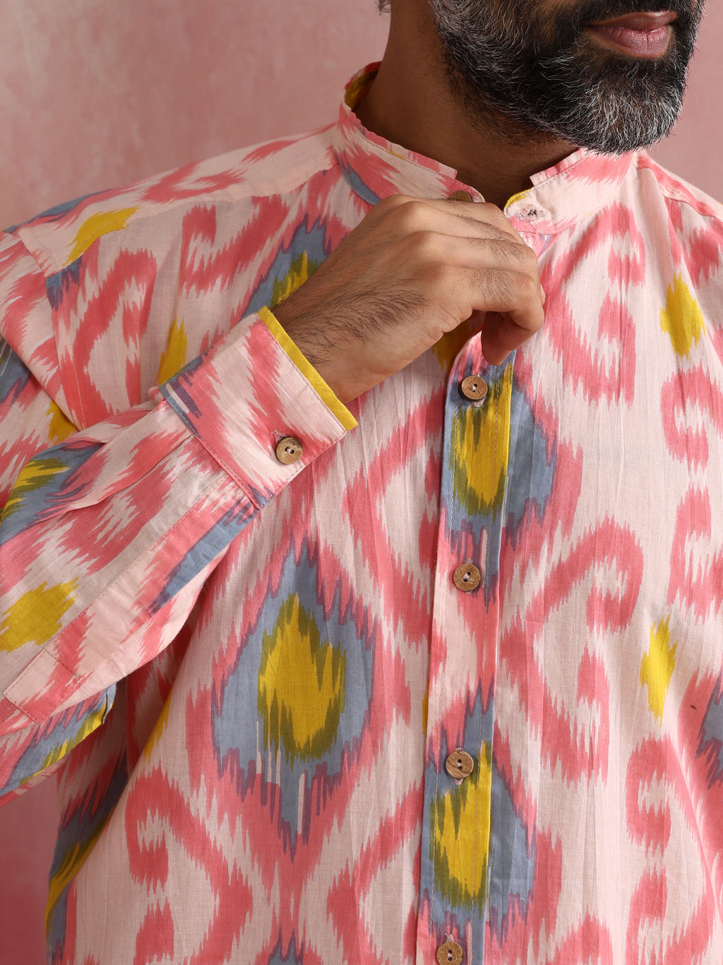 trueBrowns Men's Lime Ikat Print Cotton Shirt