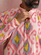 trueBrowns Men's Lime Ikat Print Cotton Shirt