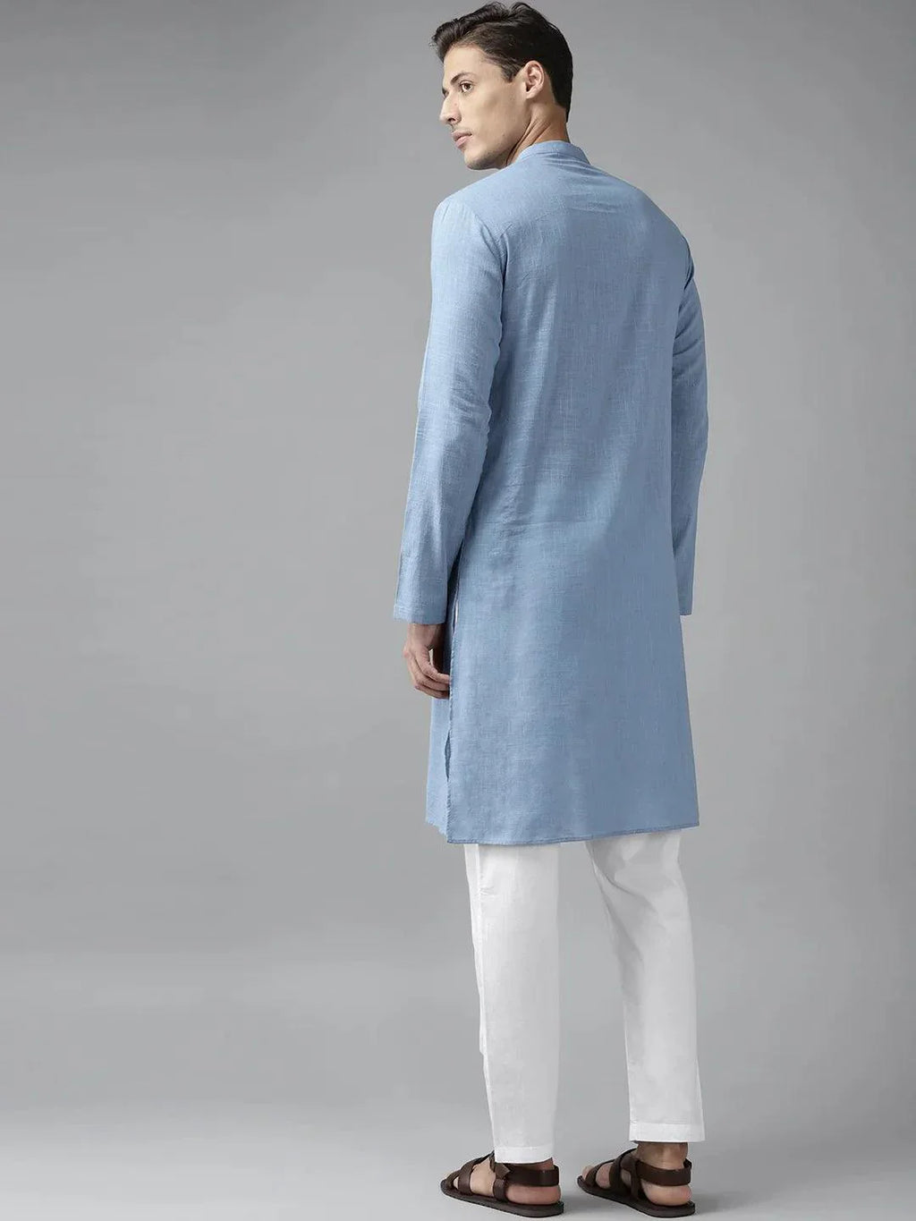 Fabmade Men Blue Cotton Linen Kurta
