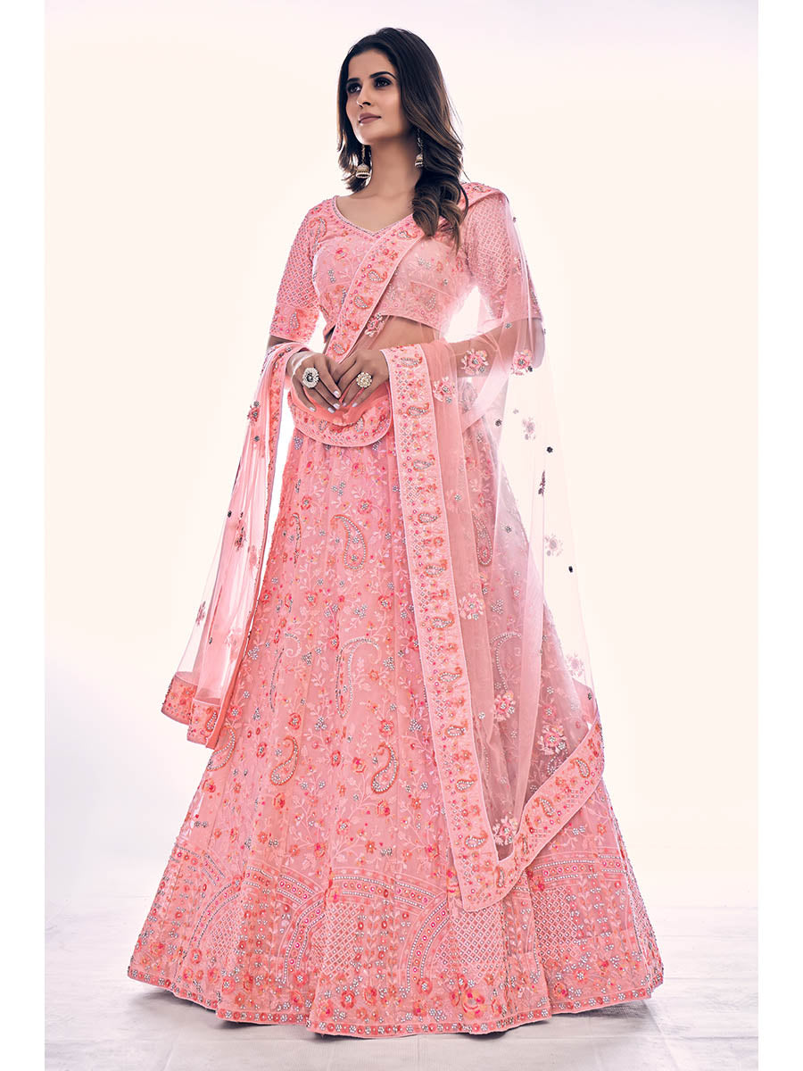 Myra Pink Soft Net Embroidered Designer Lehenga Choli