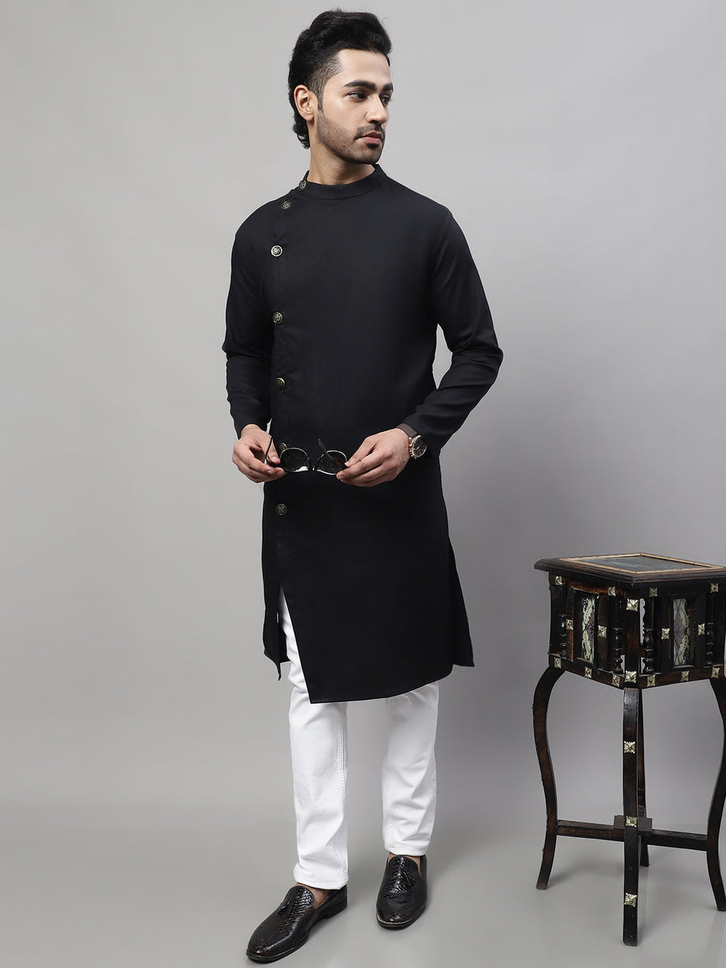 Even Apparels Black Sherwani Kurta With Asymetrical Cut - Distacart