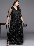 Ahalyaa Plus Size Printed Net V-neck Maxi Ethnic Dress - Distacart