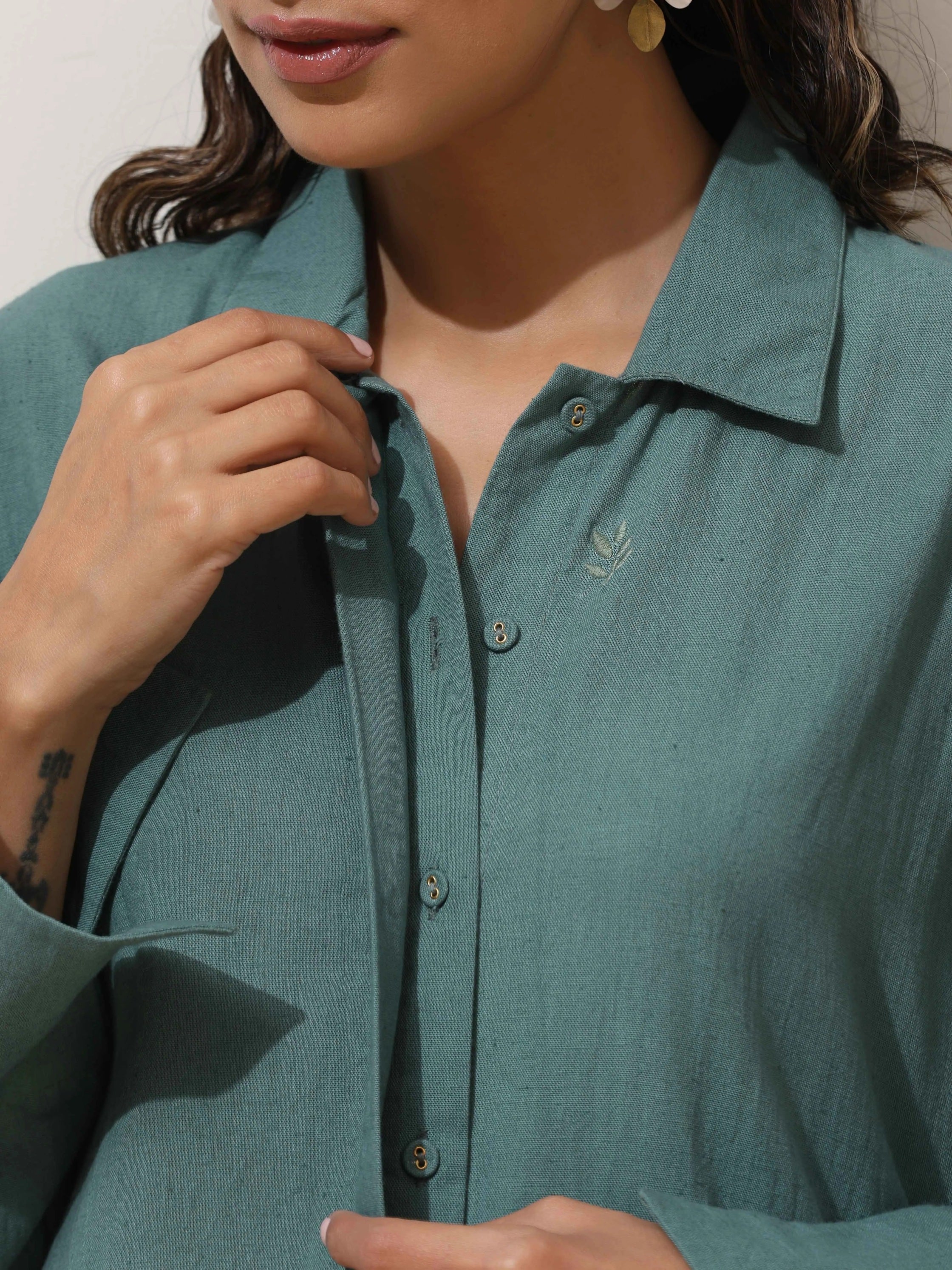 trueBrowns Green Cotton Linen Kurta Pant Set - Distacart