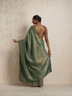 trueBrowns Dark Green Gold Lurex Ready To Wear Saree