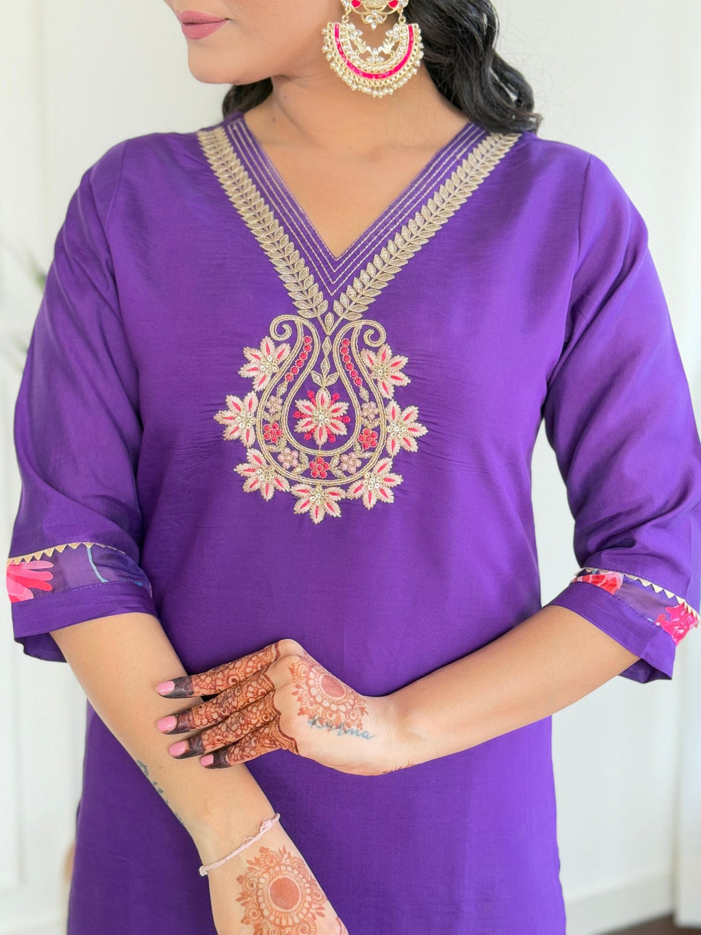 The52 Women's Beautiful Roman Silk Embroidered Straight Kurta with Pant And Dupatta Set - Distacart