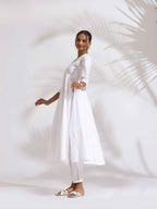 trueBrowns White Cotton Schiffli Flared Anarkali Kurta Set - Distacart