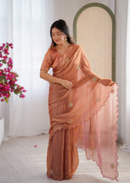 Evanik Designer Heavy Fendy Satin With Beads Embroidered Work Saree With Unstitched Blouse - Distacart