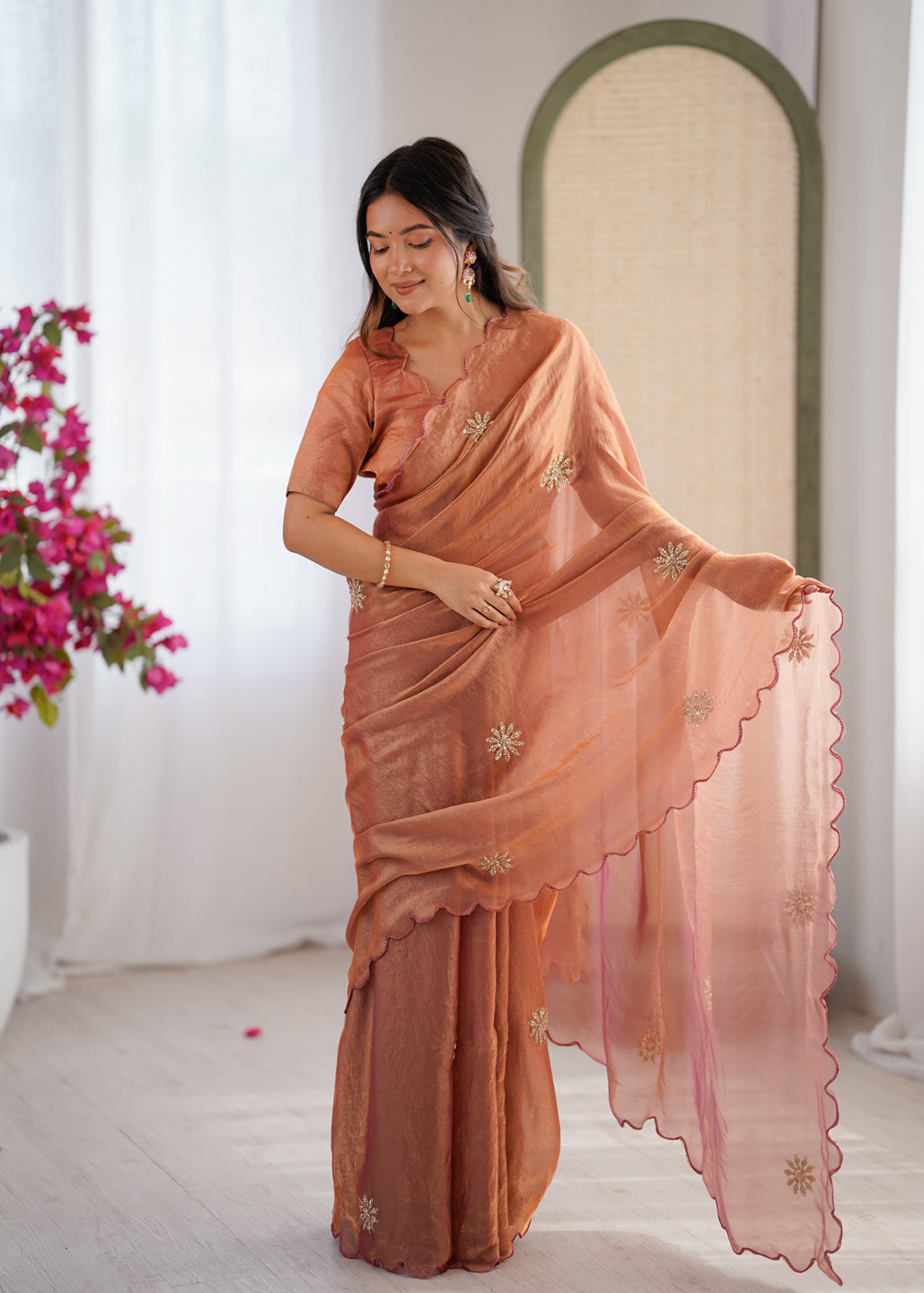 Evanik Designer Heavy Fendy Satin With Beads Embroidered Work Saree With Unstitched Blouse - Distacart