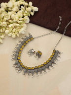 trueBrowns Silver Tone Stone Necklace Set