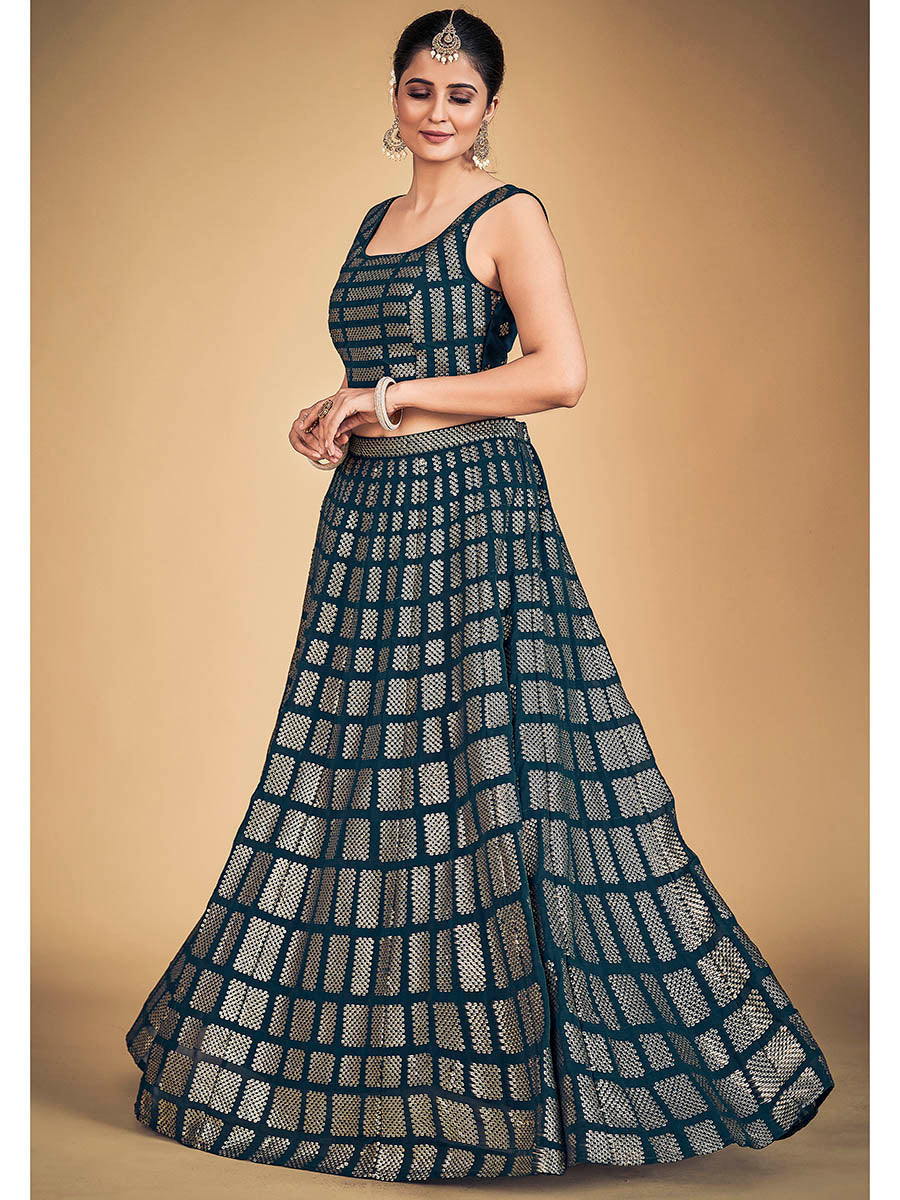 Myra Teal Blue Georgette Real Georgette Lehenga Choli