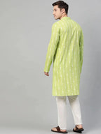 Fabmade Lime Green And White Printed Straight Kurta