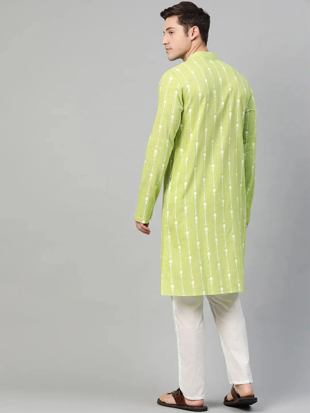 Fabmade Lime Green And White Printed Straight Kurta