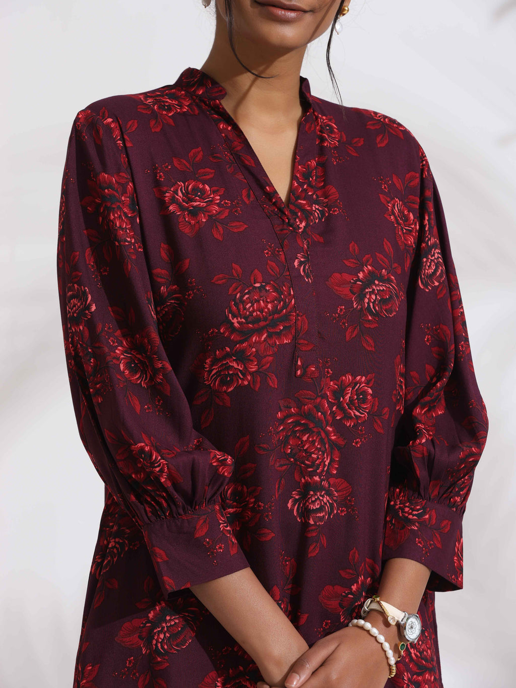 trueBrowns Purple Floral Print Kurta Set - Distacart