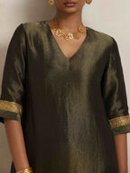 trueBrowns Olive Green Tissue Sharara Set - Distacart