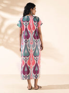 trueBrowns Green Cotton Ikat Slit Dress - Distacart