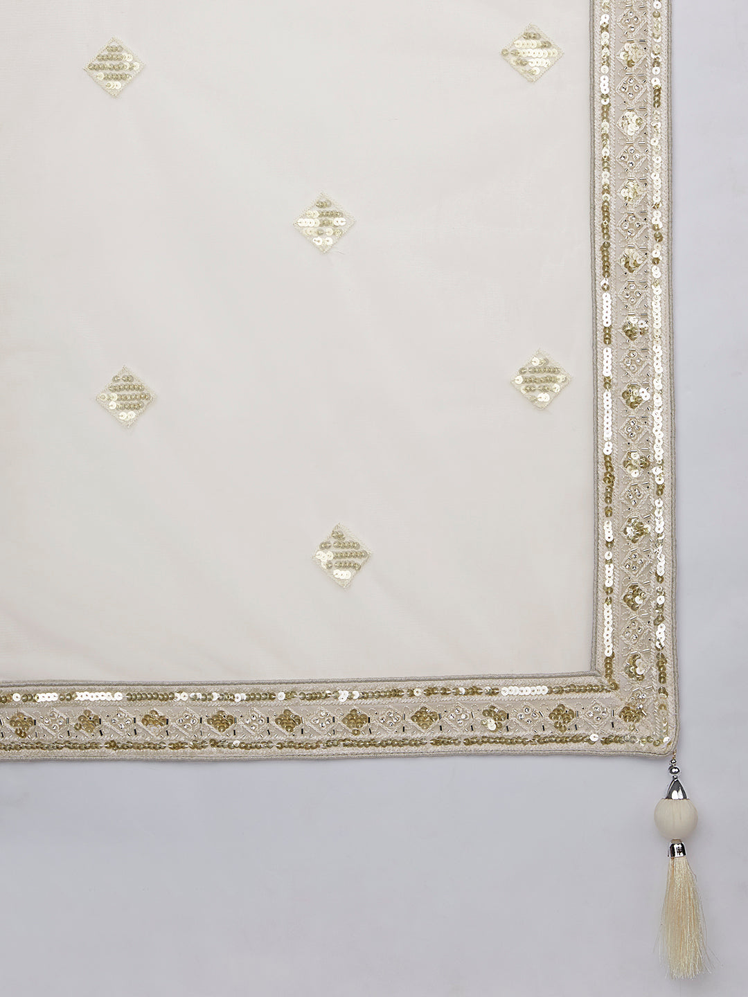 House of Panchhi Cream Net Cutdana, Sequins And Zarkan Embroidery Lehenga Choli & Dupatta