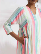 trueBrowns Off-White Cotton Multi Stripe Flared Kurta Set - Distacart