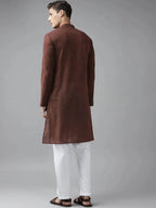 Fabmade Men Brown Cotton Linen Kurta
