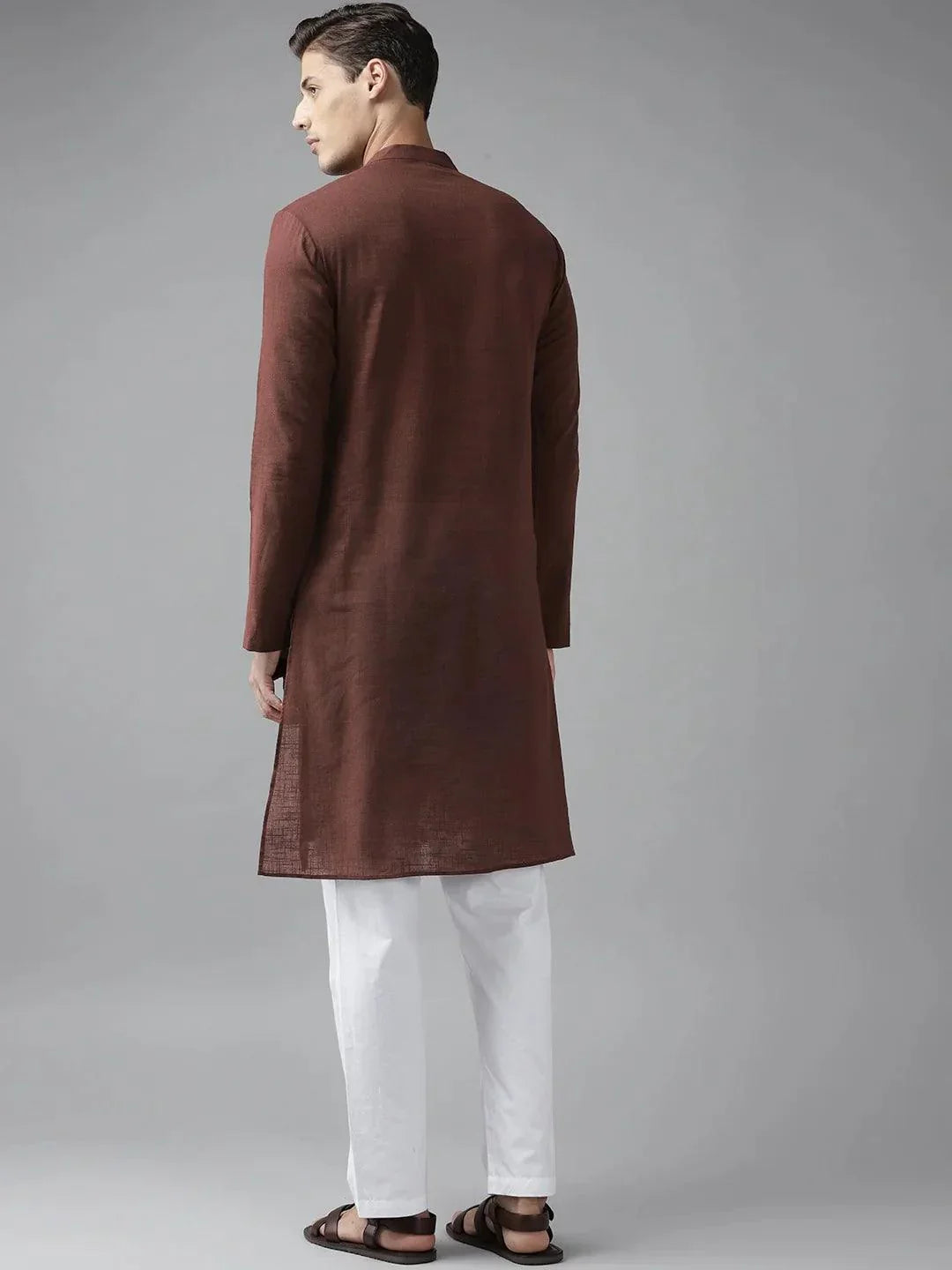 Fabmade Men Brown Cotton Linen Kurta