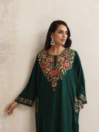 trueBrowns Green Kashmiri Embroidered Woollen Phiran Kurta - Distacart