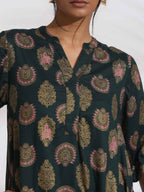trueBrowns Green Foil Print Cotton Kurta Set - Distacart