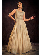 Myra Cream Real Georgette Designer Gown Style Suit - Distacart