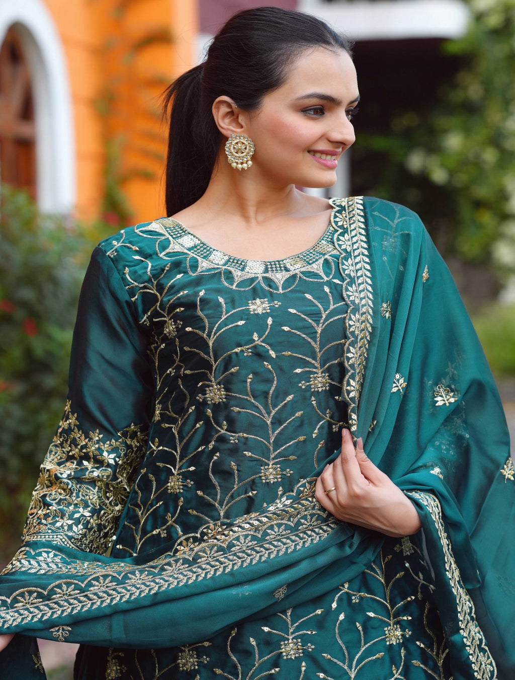 Yash Enterprise Festive Teal Green Sequence Embroidered Work Readymade Salwar Suit - Distacart
