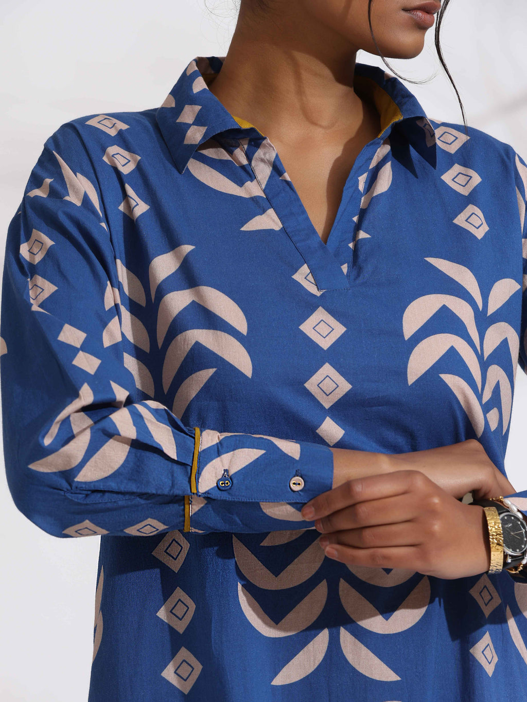 trueBrowns Blue Cotton Stripe Print Kurta Set - Distacart