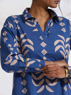 trueBrowns Blue Cotton Stripe Print Kurta Set - Distacart