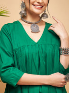 InWeave Women's Forest Green Flared Kurta Palazzo Set