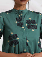 trueBrowns Green Cotton Print Front Slit Kurta Set - Distacart
