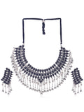 Cardinal Silver-Plated Black Stone Studded Jewellery Set - Distacart