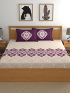 Dreamscape Purple & Cream-Coloured 144 TC Bedsheet with Pillow Covers - Distacart