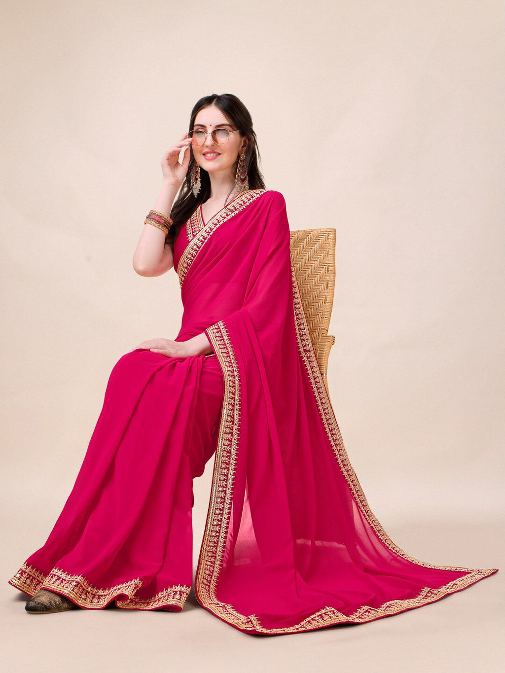 Sangria Embroidered Saree With Blouse - Distacart